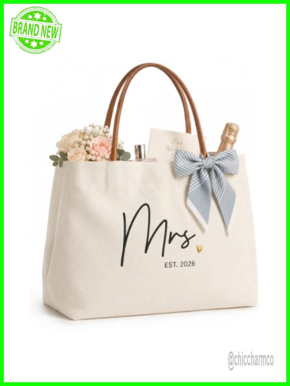 Canvas Tote Bag Mrs Est 2026 Bridal Shower Gift Large Embroidered